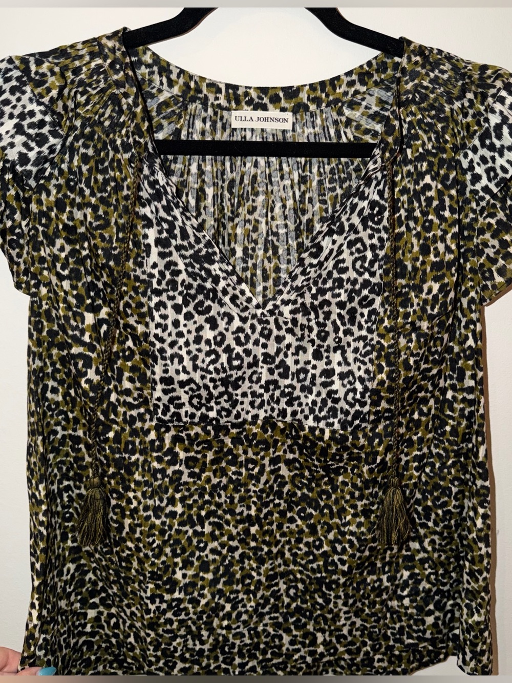 Ulla Johnson Olive, Black and White Leopard Print V-Neck Tunic